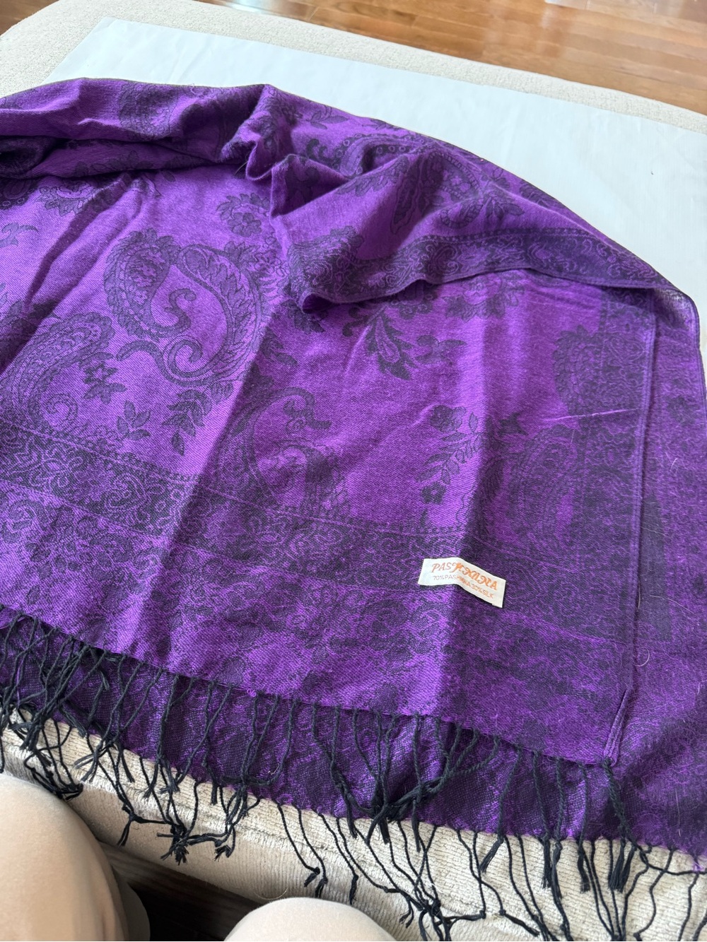 pashmina Silk Blend Purple Paisley Fringed Pashmina Wrap Shawl Scarf